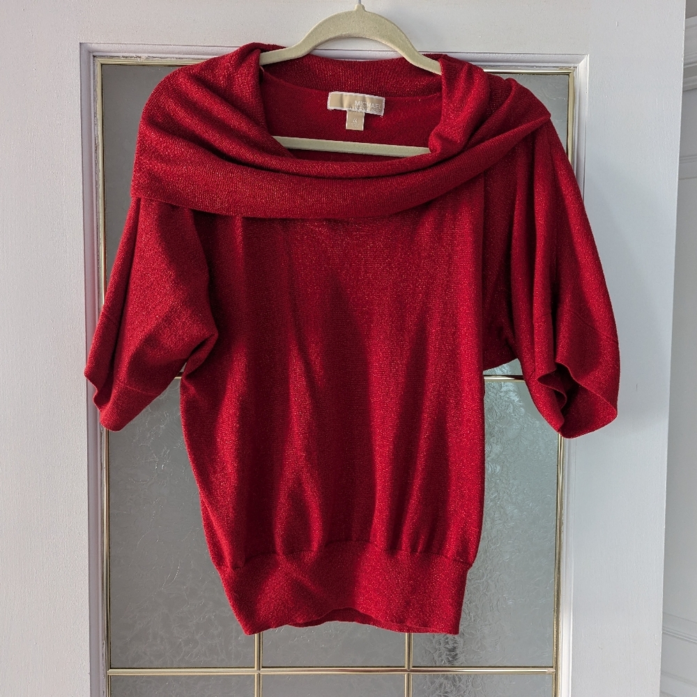 Sparkly Michael Kors Red Cowl Neck Tee